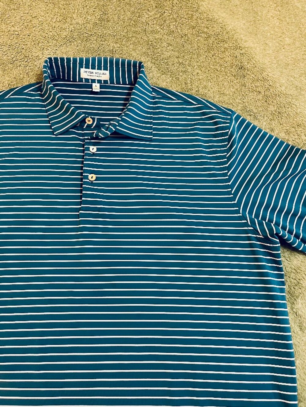 Peter Millar Summer Comfort Blue Stripe Mens Performance Polo Shirt Size Large